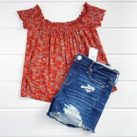 Lot of American Eagle Outfitters - Raw Hem Jean Shorts Halter Tank & Peasant Top - Picture 5 of 16